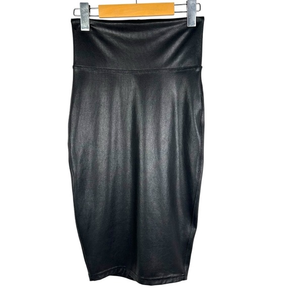 SPANX® Faux Leather Black Tummy Control Pencil Skirt Size Small - Picture 2 of 5